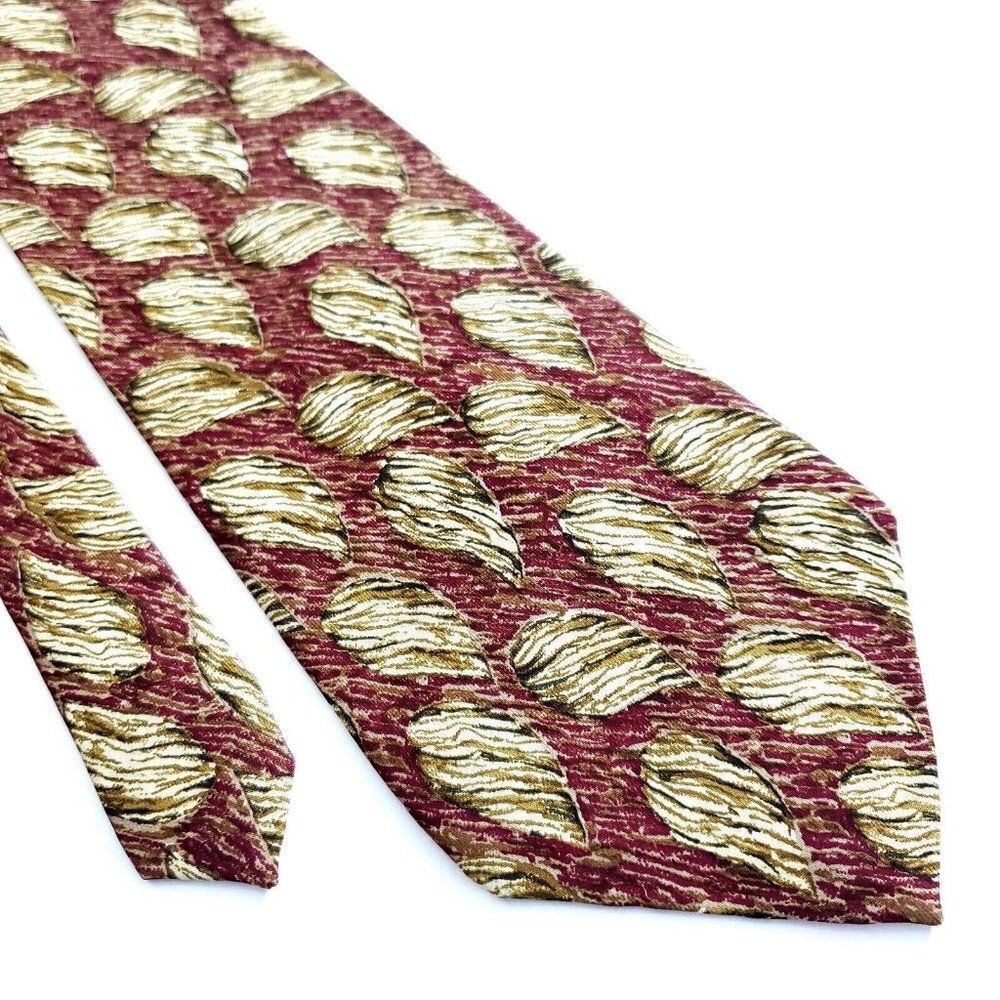 Vintage Calvin Klein Red Tan Floral Print Wide Silk Tie